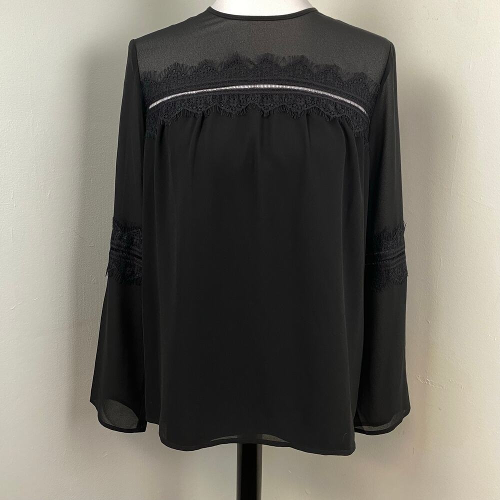 Twinset Milano Black Lacey Fringe Polyester Long Sleeve Blouse Size 42 Medium